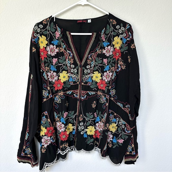 Johnny Was Tops - Johnny Was Oversized Multicolor Floral Embroidered Blouse S